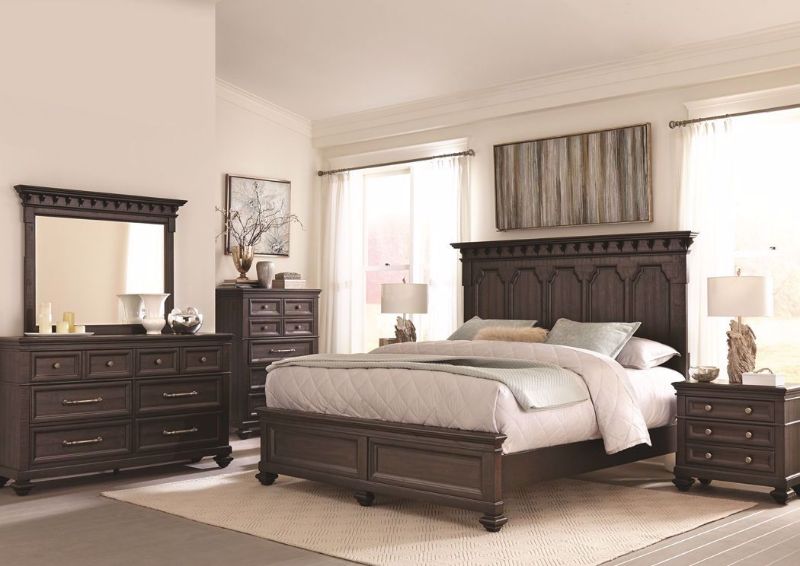 Picture of Dark Pine Bedroom Set - Dark Brown