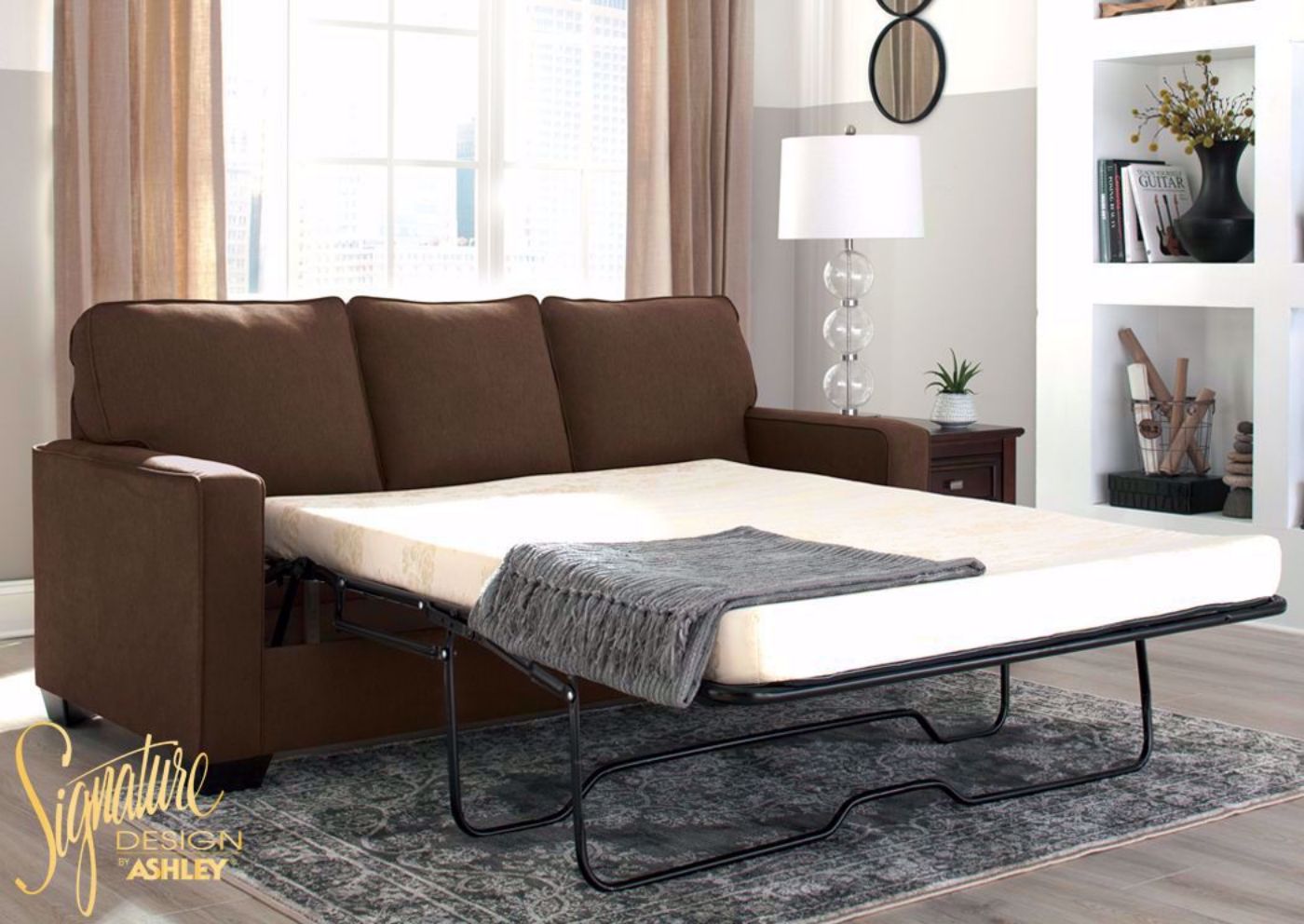 Brown Zeb Sleeper Sofa with Open Full Size Sofa Bed by Ashley Furniture | Home Furniture Plus Bedding