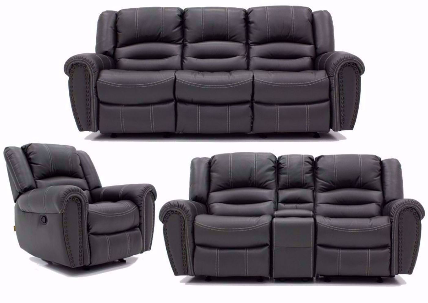 Torino Reclining Living Room by Manwah with Gray Microfiber Upholstery. Includes Reclining Sofa, Reclining Loveseat and Recliner | Home Furniture Plus Bedding