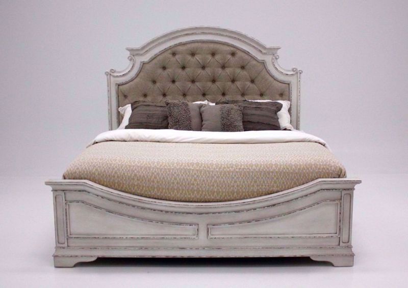 Antique White Stevenson Manor Queen Bed With an Upholstered Headboard Facing Front | Home Furniture Plus Bedding