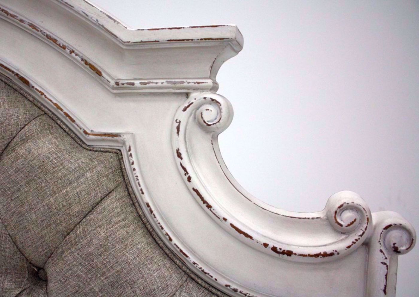 Antique White Stevenson Manor King Bed Showing the Headboard Carved Detail | Home Furniture Plus Mattress