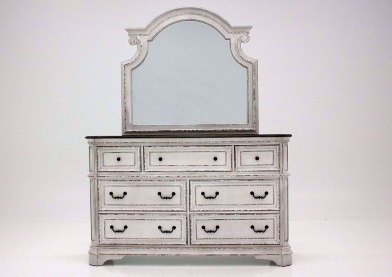 Antique White Stevenson Manor Dresser with Mirror Facing Front | Home Furniture Plus Mattress