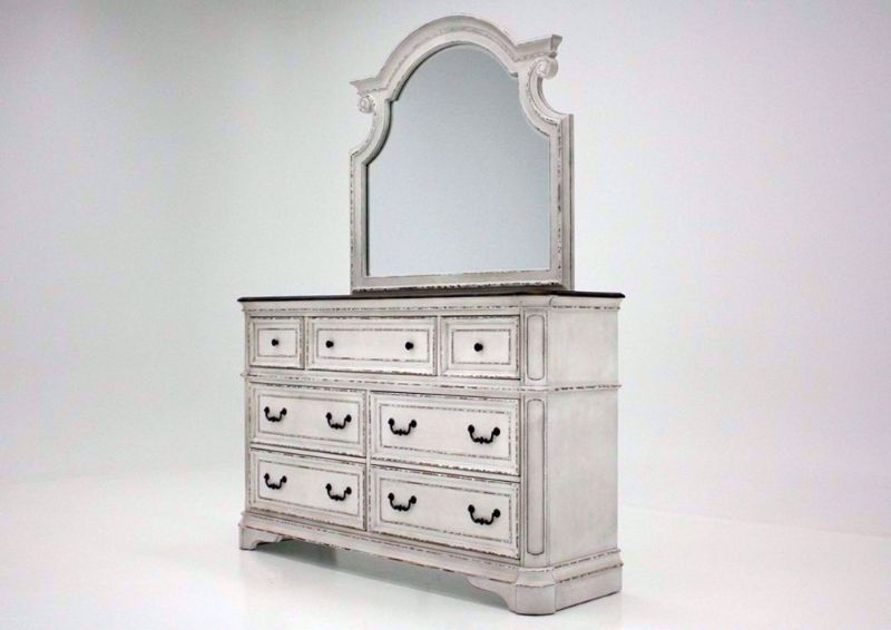 Antique White Stevenson Manor Dresser with Mirror at an Angle | Home Furniture Plus Mattress