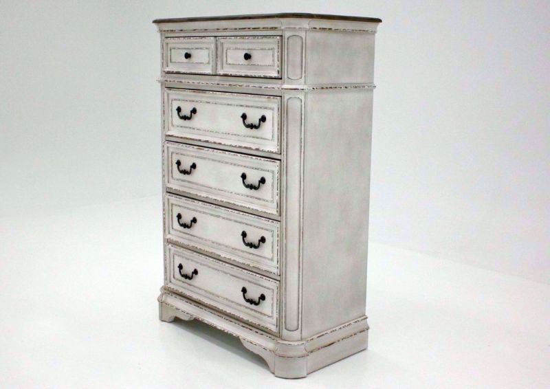 Antique White Stevenson Manor Chest of Drawers at an Angle | Home Furniture Plus Mattress