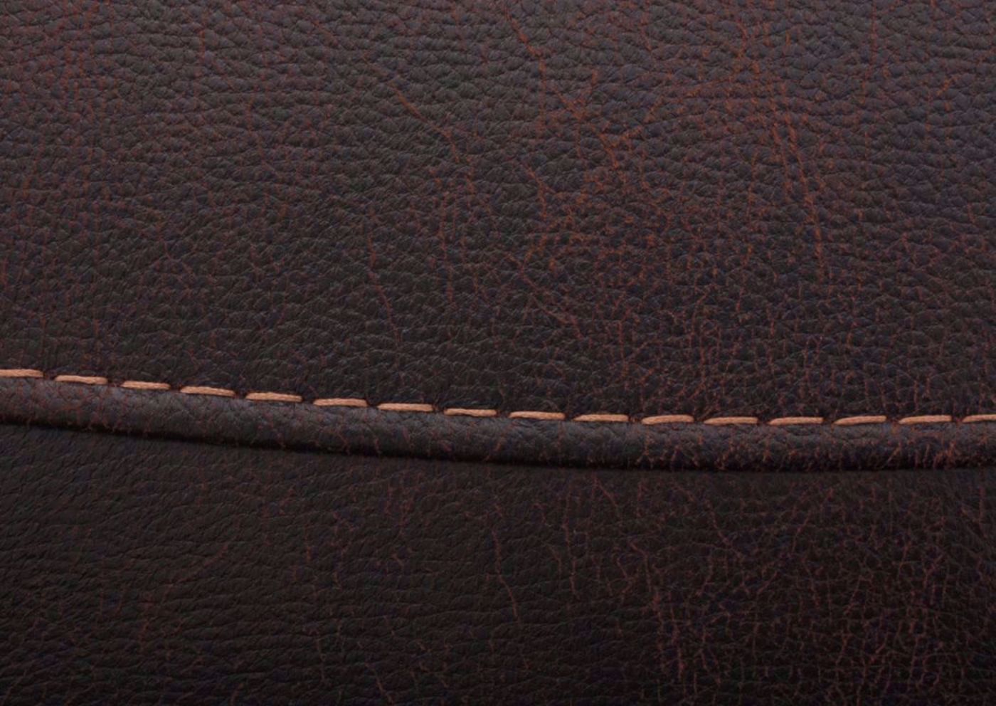 Close Up of Detail Stitching Accents on the Austin Power Reclining Sectional Sofa with Dark Brown Microfiber Upholstery | Home Furniture + Mattress