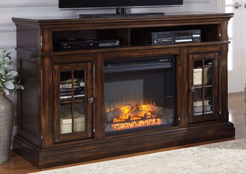 Picture of Roddinton 60 Inch TV Stand With Fireplace - Brown