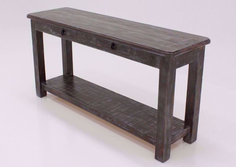 Distressed Weatherwood Brown Cottage Sofa/Console Table at an Angle | Home Furniture Plus Mattress