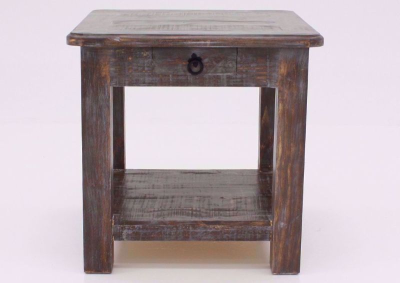 Distressed Weatherwood Brown Cottage End Table Facing Front | Home Furniture Plus Mattress