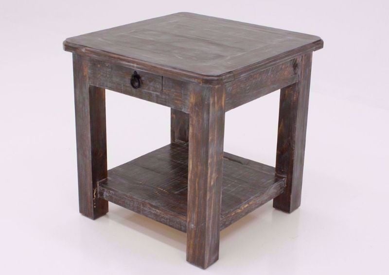 Distressed Weatherwood Brown Cottage End Table at an Angle | Home Furniture Plus Mattress