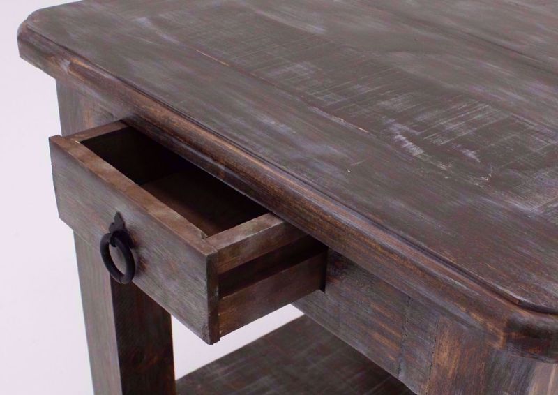 Distressed Weatherwood Brown Cottage End Table Showing the Drawer Open | Home Furniture Plus Mattress