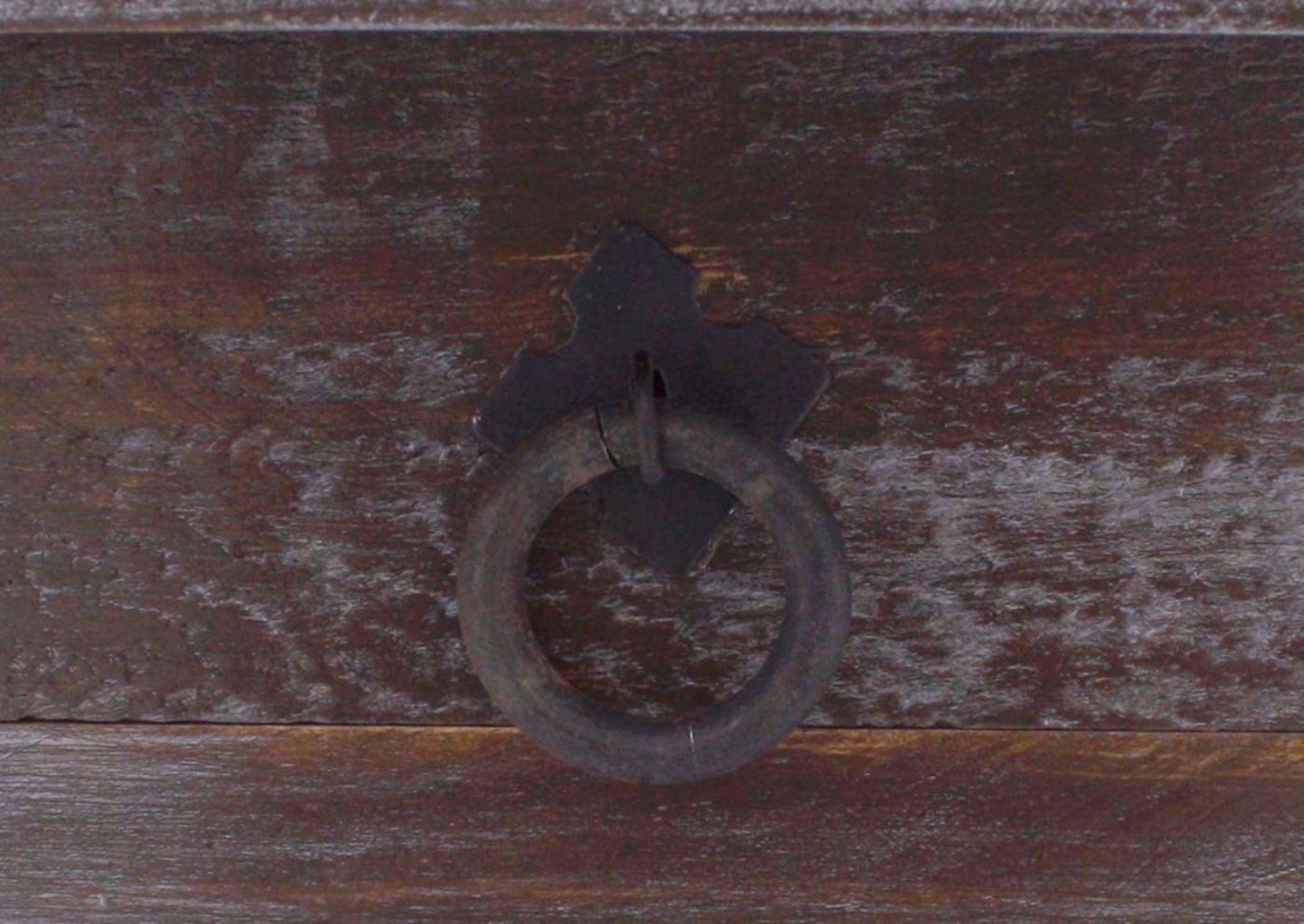 Distressed Weatherwood Brown Cottage End Table Showing the Drawer Pull | Home Furniture Plus Mattress