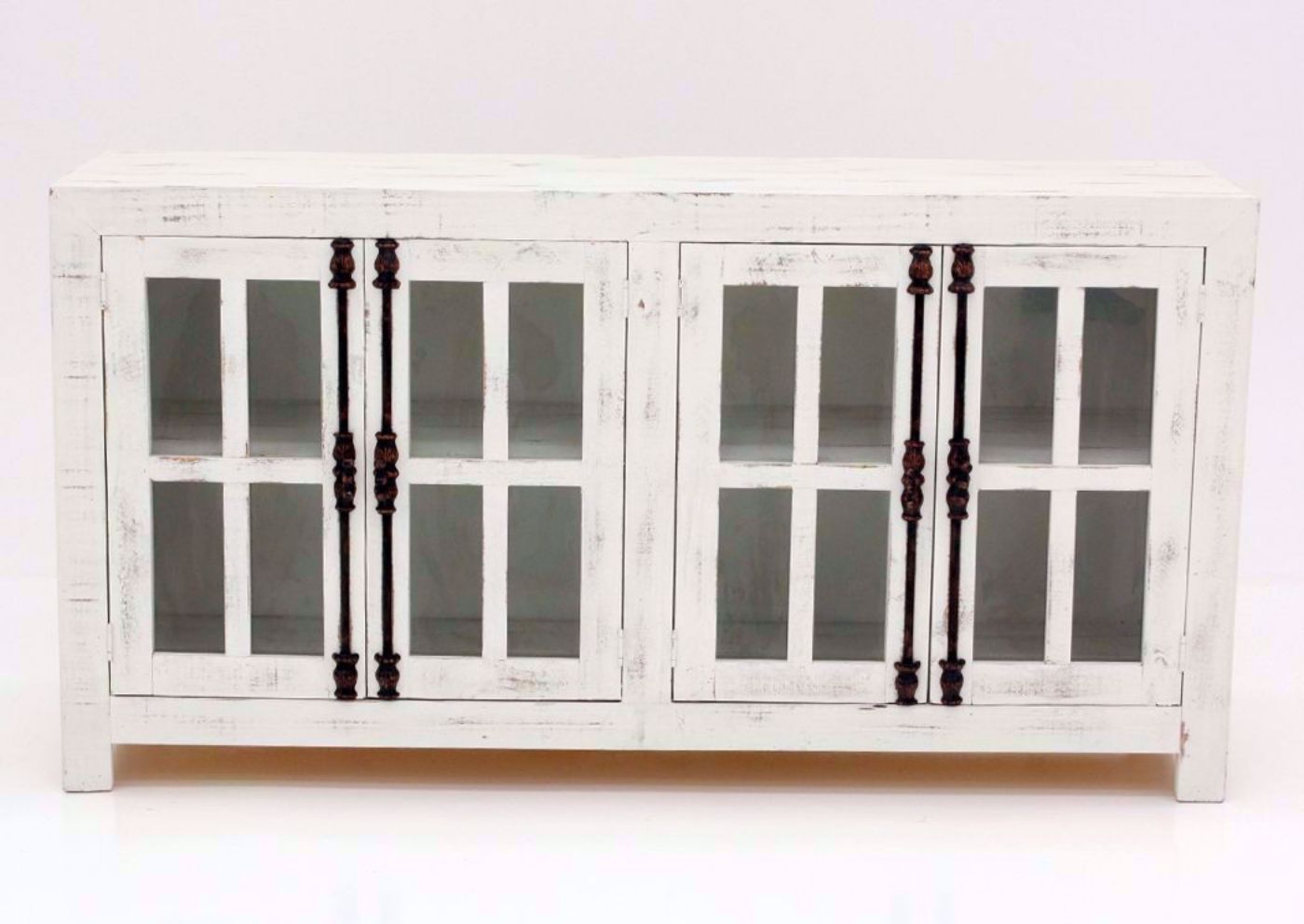 Distressed White Ecko 66 Inch Accent Cabinet Facing Front | Home Furniture Plus Mattress