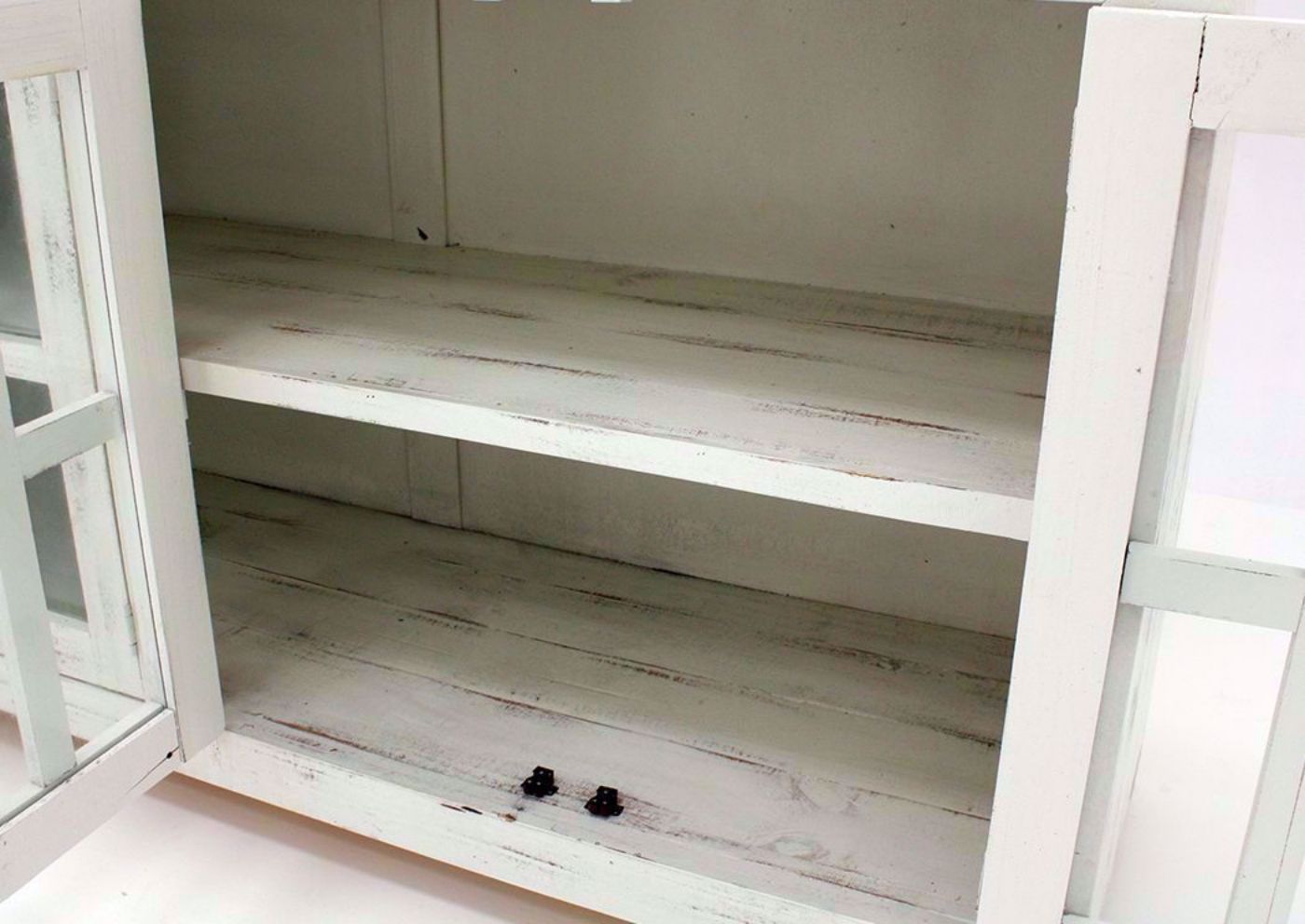 Distressed White Ecko 66 Inch Accent Cabinet Showing the Interior Shelf Detail  | Home Furniture Plus Mattress
