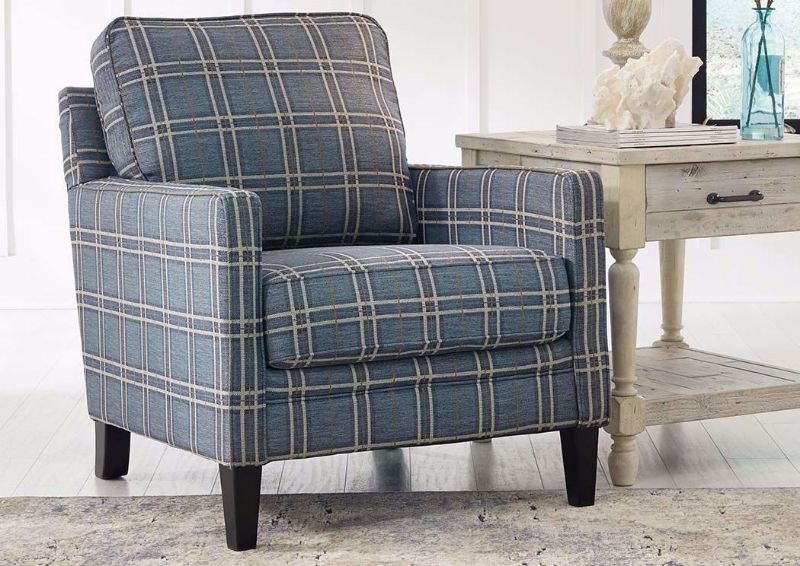 Blue Plaid Patterned Upholstered Traemore  Accent Chair by Ashley Furniture in Room Setting | Home Furniture Plus Bedding