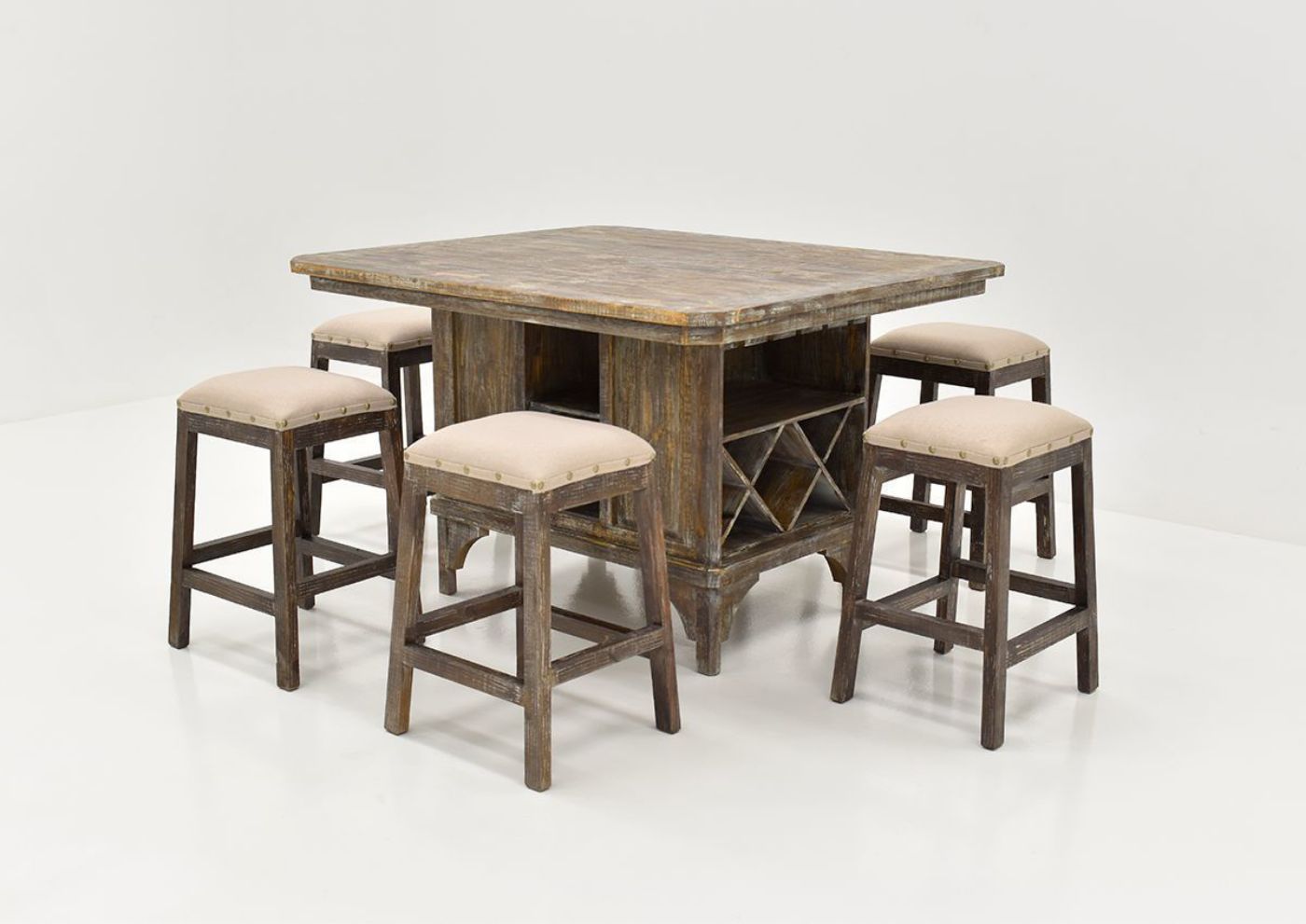 Slightly Angled Side View of the Brooks 7-Piece Counter Height Dining Set in Barnwood by Vintage Furniture, LLC. | Home Furniture Plus Bedding