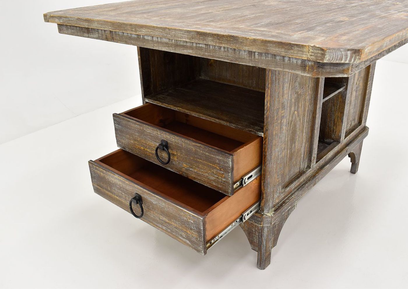 Close Up Shot of the Drawer Storage Under the Brooks Counter Height Table in Barnwood by Vintage Furniture, LLC. | Home Furniture Plus Bedding