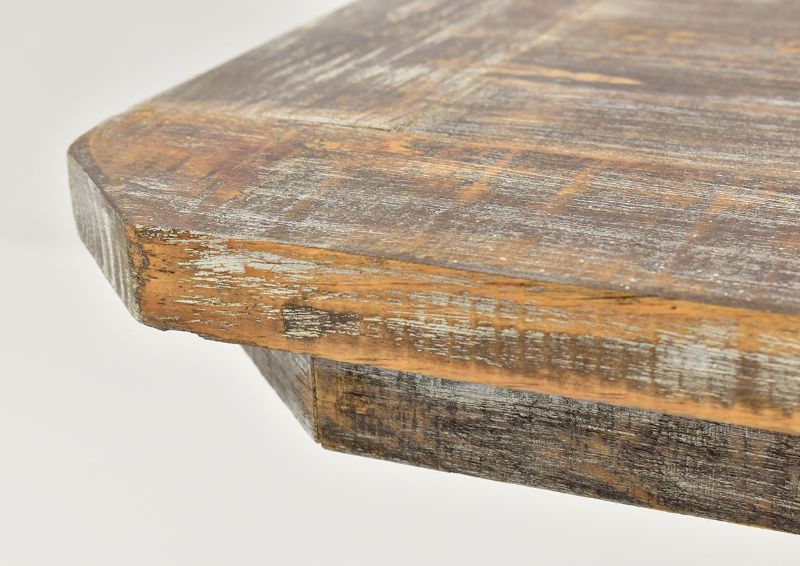 Close Up View of the Angled Corner on the Table Top of the Brooks Counter Height Table in Barnwood by Vintage Furniture, LLC. | Home Furniture Plus Bedding