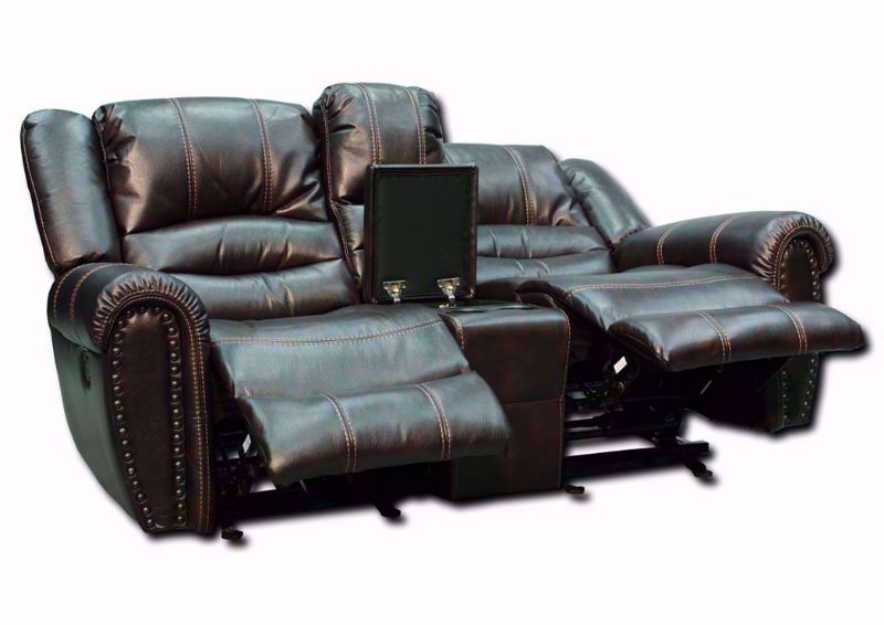 Brown Torino Reclining Loveseat at an Angle in the Reclined Position | Home Furniture Plus Bedding