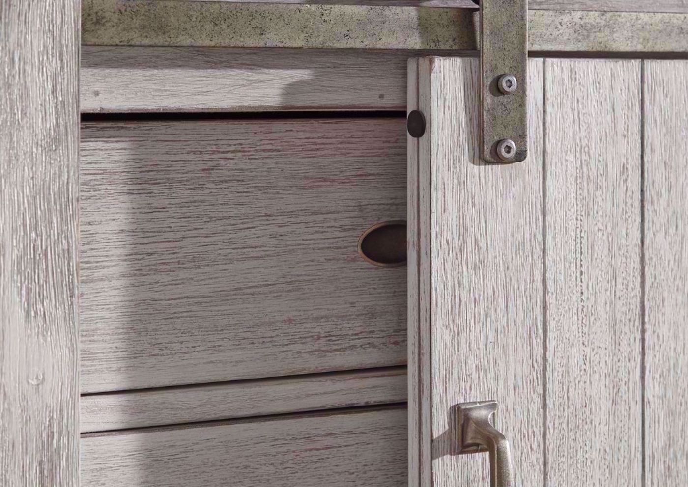 Close Up of Barn Door Accent on the Rustic White Brashland Chest of Drawers by Ashley Furniture | Home Furniture Plus Bedding