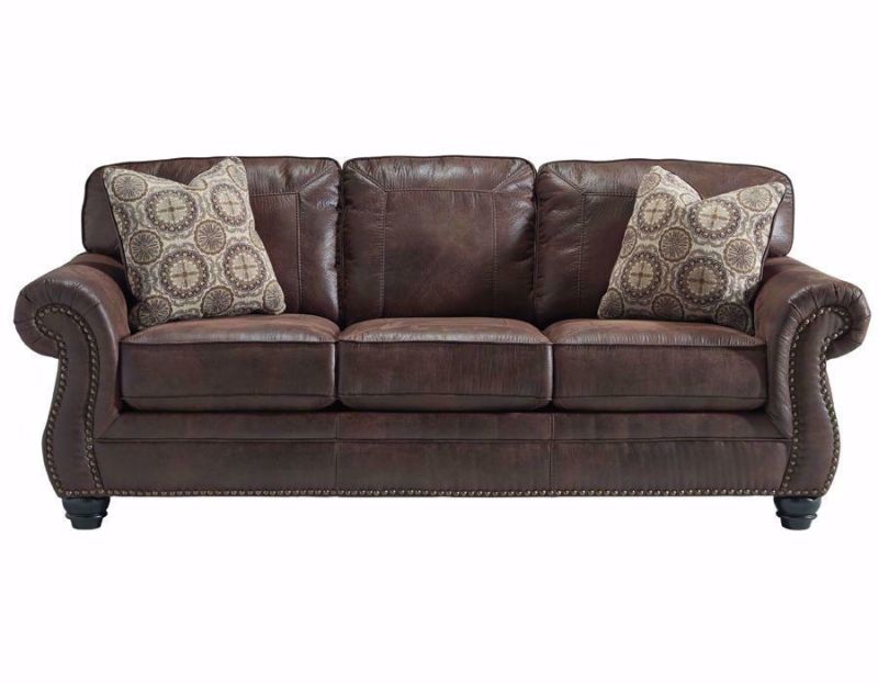 Espresso Brown Breville Sofa by Ashley Furniture with Accent Pillows Showing the Front View | Home Furniture + Mattress