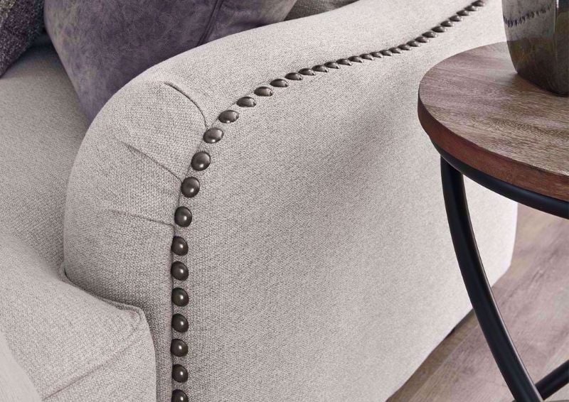 Close Up of Sofa Arm Details and Nailhead Accents on the Dellara Sectional Sofa Right Chaise by Ashley Furniture | Home Furniture Plus Bedding