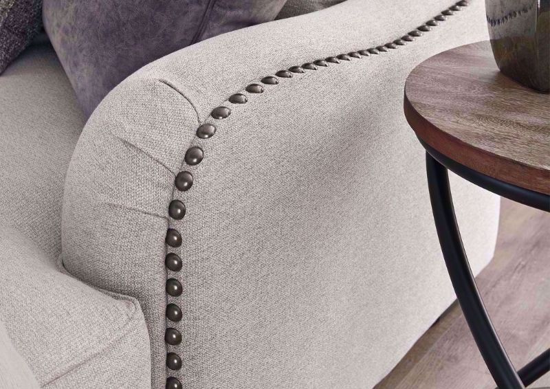 Close Up of Sofa Arm Details and Nailhead Accents on the Dellara Sectional Sofa Left Chaise by Ashley Furniture | Home Furniture Plus Bedding