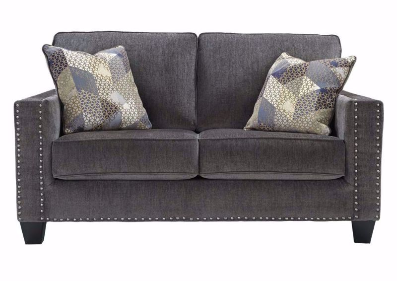 Front Facing View of Gavril Loveseat and Accent Pillows by Ashley Furniture with Gray Upholstery | Home Furniture + Mattress