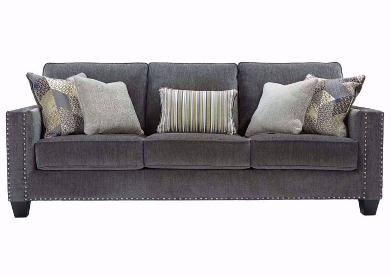 Front Facing View of Gavril Sofa and Accent Pillows by Ashley Furniture with Gray Upholstery | Home Furniture + Mattress
