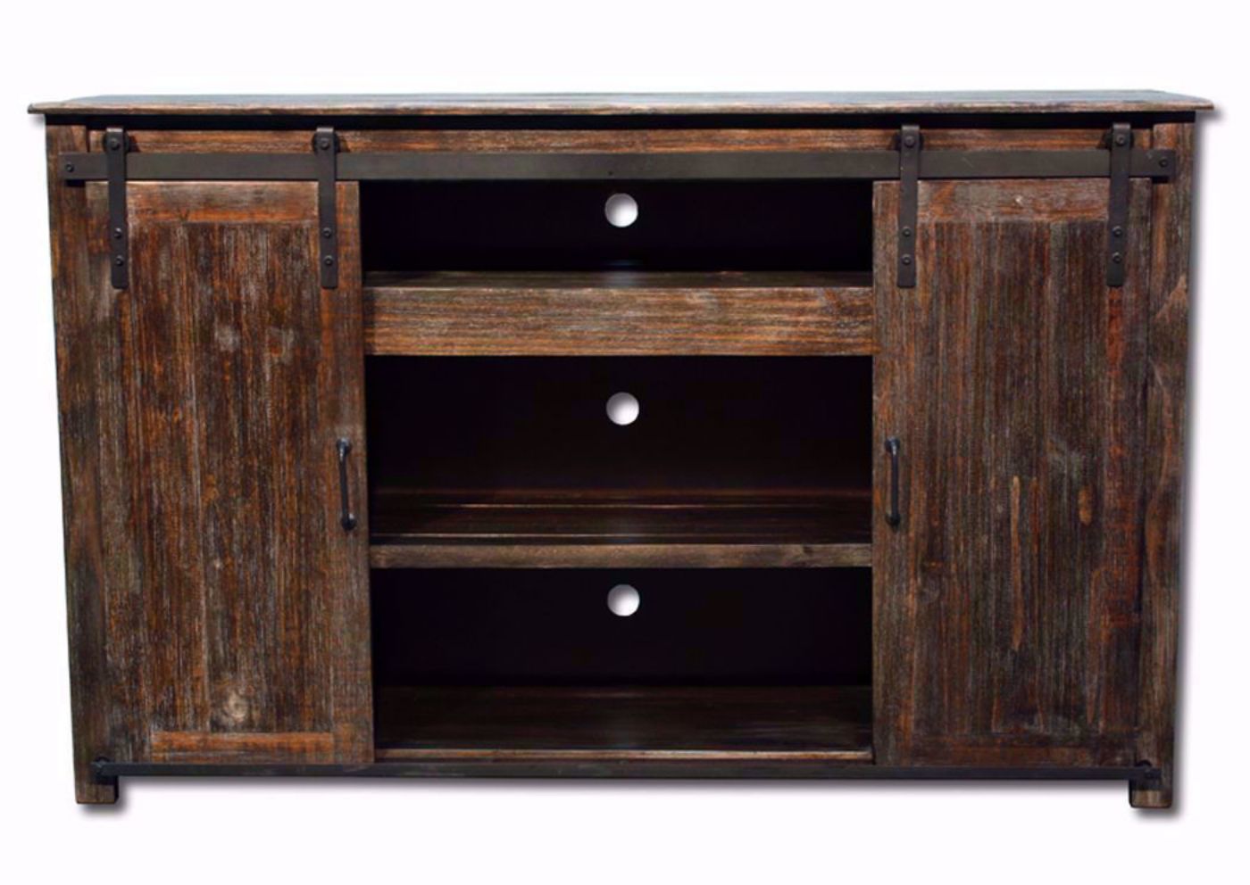 Barnwood Brown Maverick TV Stand Hutch by Vintage Facing Front | Home Furniture Plus Bedding