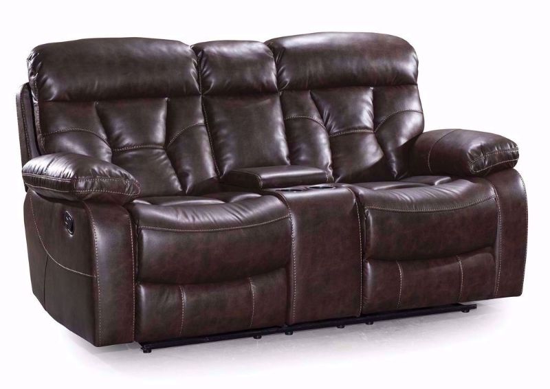 Toffee Brown Peoria Reclining Loveseat at an Angle | Home Furniture Plus Mattress