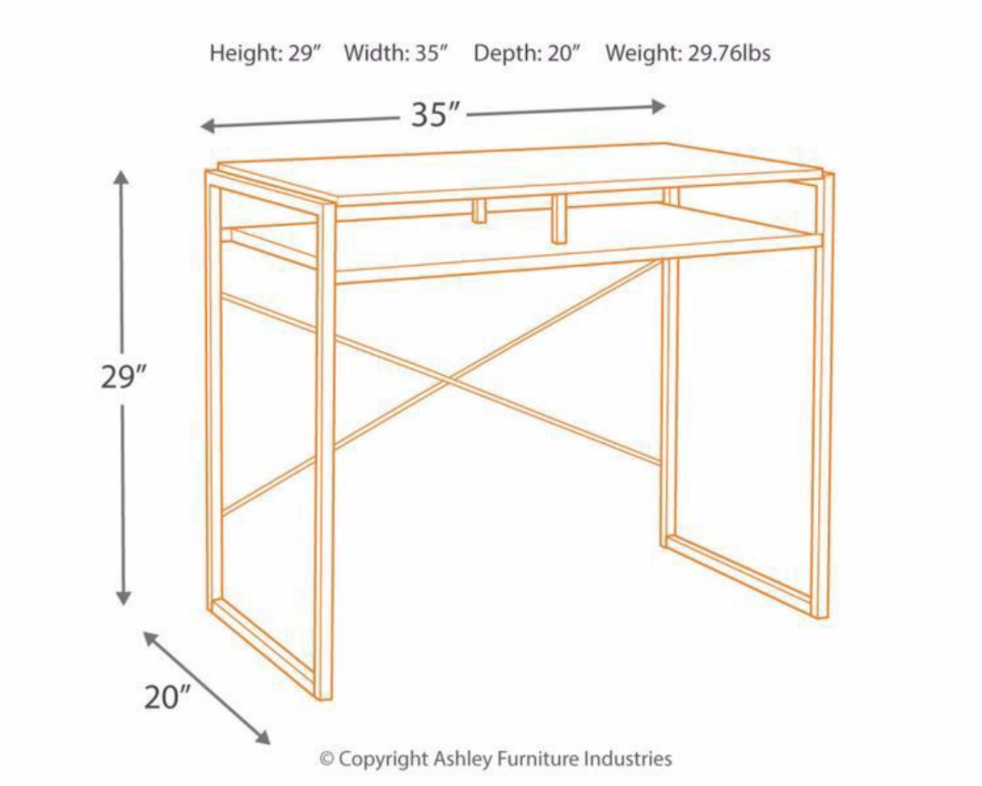 Dimension Details on the Bertmond Home Office Desk by Ashley Furniture | Home Furniture Plus Bedding
