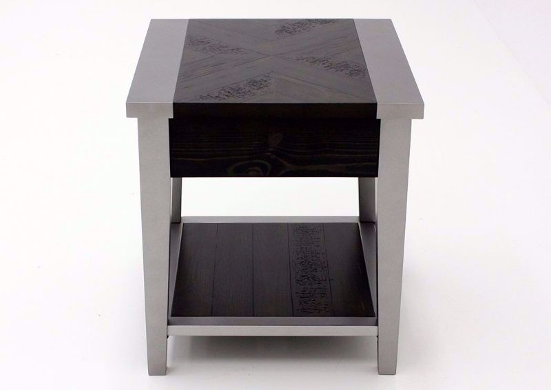 Side View of Two Toned Gray Branbury End Table by Ashley Furniture with 1 Drawer and Open Shelf | Home Furniture Plus Bedding