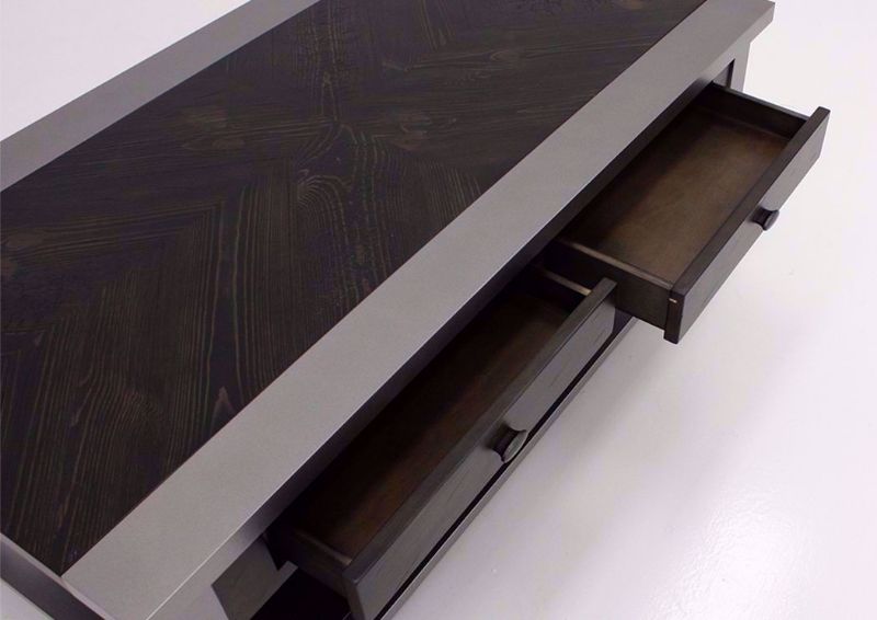 Close Up of Branbury Coffee Table Top and 2 Drawers by Ashley | Home Furniture Plus Bedding