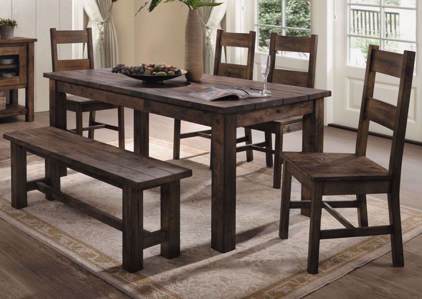 Picture of Dining Table, 4 Chairs & FREE Bench - Brown