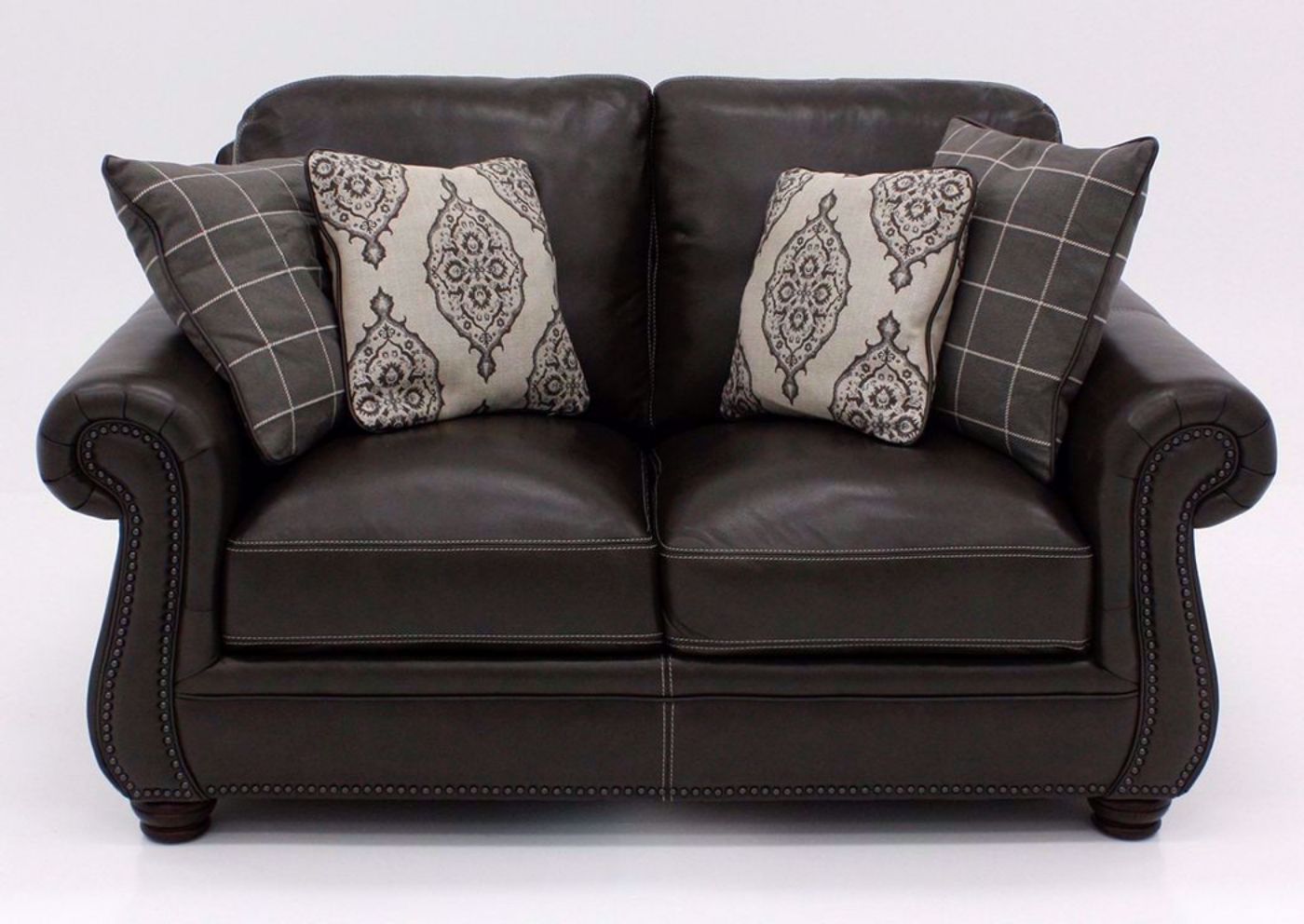 Brown Top Grain Leather Amarillo Ghost Loveseat by Simon Li Furniture. Includes Accent Pillows | Home Furniture + Mattress