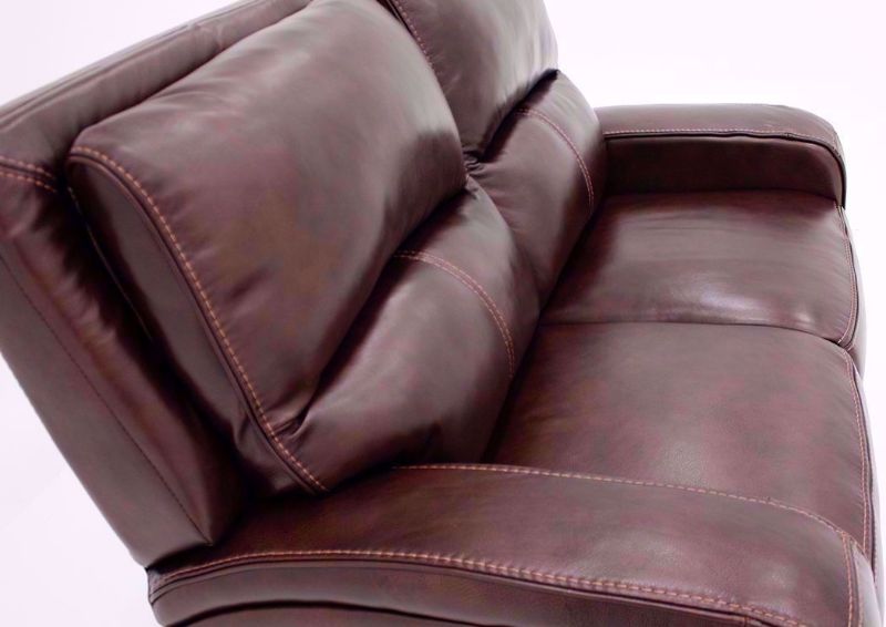 Brown Branson POWER Reclining Loveseat with Leather Upholstery at an Angle Showing the Seat Back | Home Furniture Plus Mattress