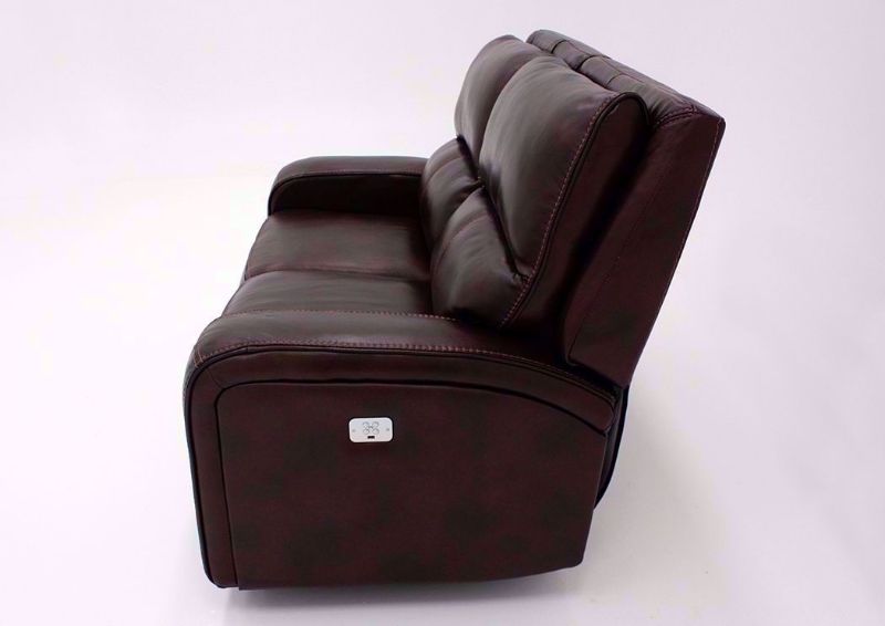 Brown Branson POWER Reclining Loveseat with Leather Upholstery Side View | Home Furniture Plus Mattress