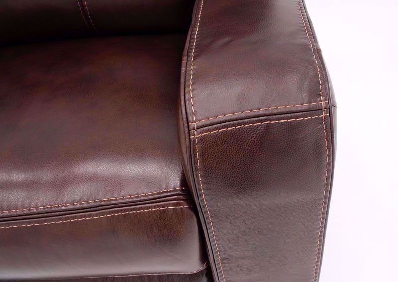 Brown Branson POWER Reclining Loveseat with Leather Upholstery Arm Detail | Home Furniture Plus Mattress