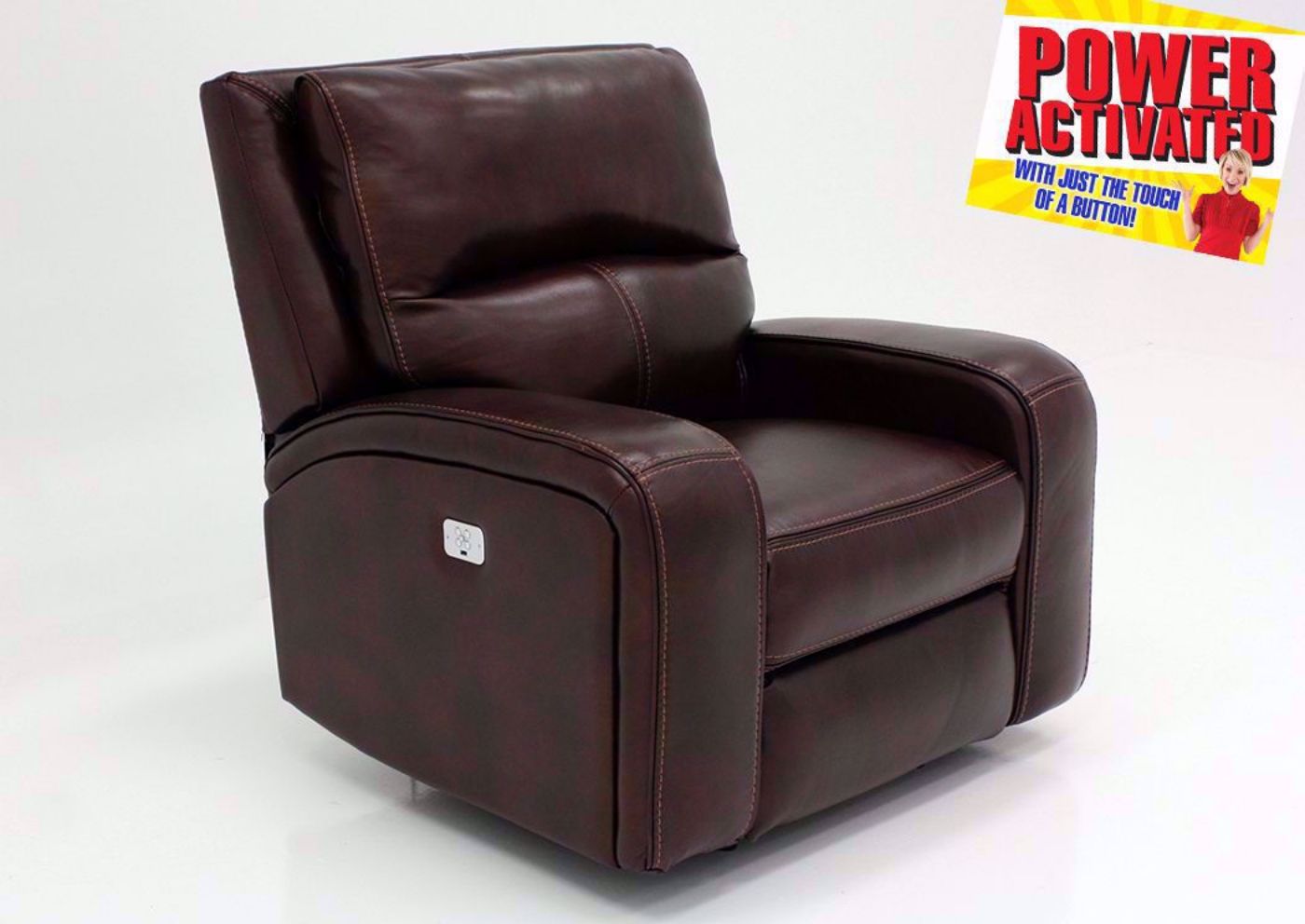 Branson POWER Rocker Recliner, Brown, Angle | Home Furniture Plus Mattress