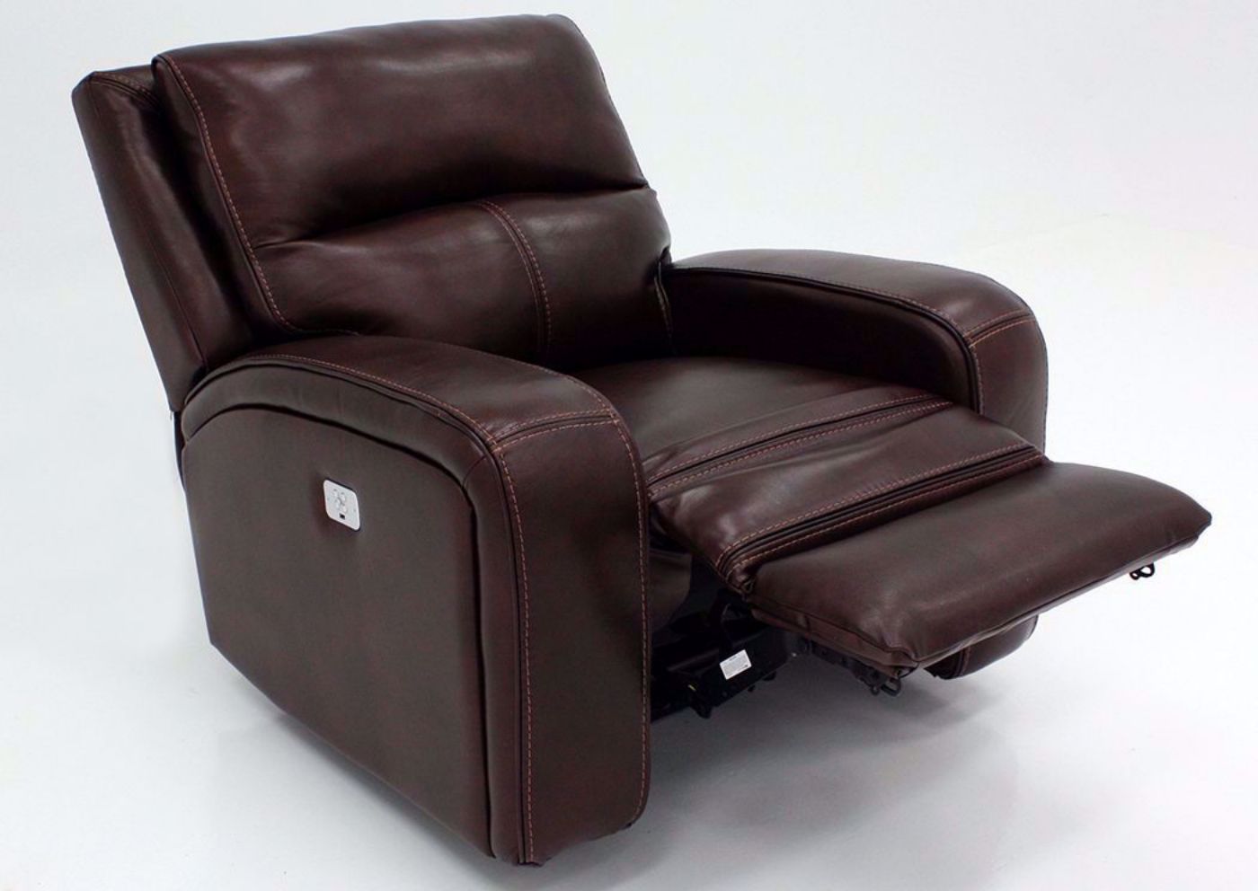 Branson POWER Rocker Recliner, Brown, Angle, Reclined | Home Furniture Plus Mattress