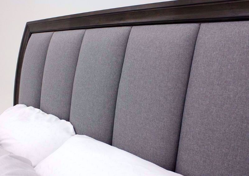 Brown Jaymes Queen Bed Showing the Gray Upholstered Headboard | Home Furniture Plus Bedding