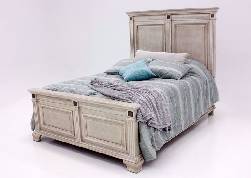 Distressed White Passages Queen Size Bed at an Angle | Home Furniture Plus Mattress