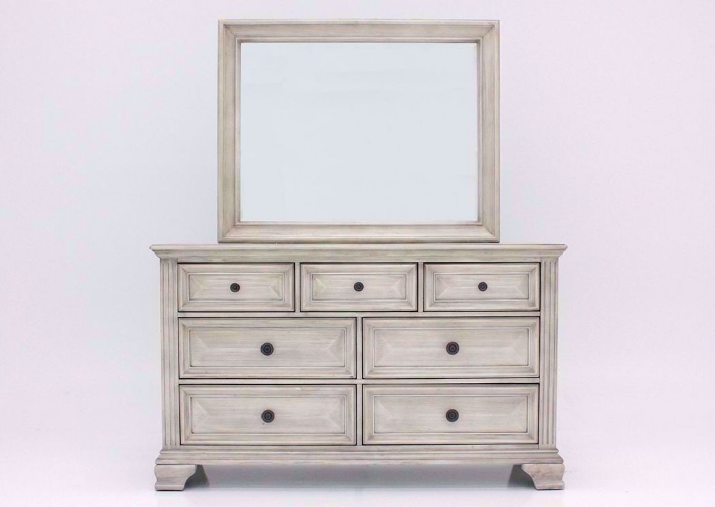 Distressed White Passages Dresser with Mirror Facing Front | Home Furniture Plus Bedding