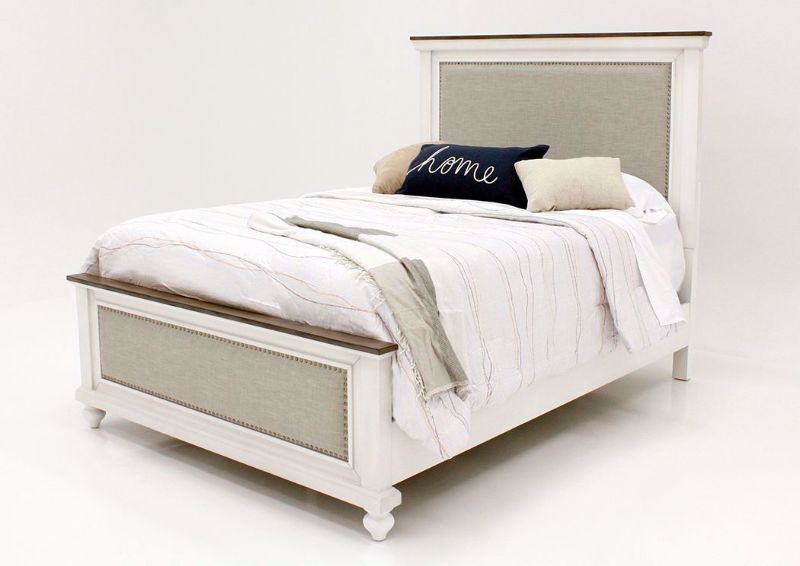 Grand Bay King Size Upholstered Bed, White, Angle | Home Furniture Plus Bedding
