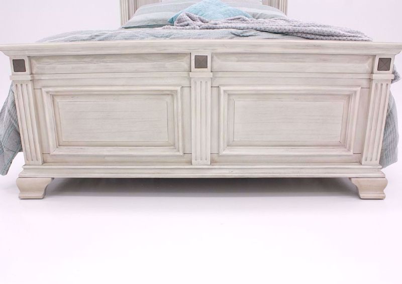 Distressed White Passages Queen Size Bed Showing the Panel Footboard | Home Furniture Plus Mattress