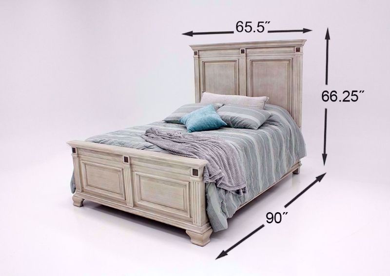 Distressed White Passages Bedroom Set Showing the Queen Bed Dimensions | Home Furniture Plus Bedding