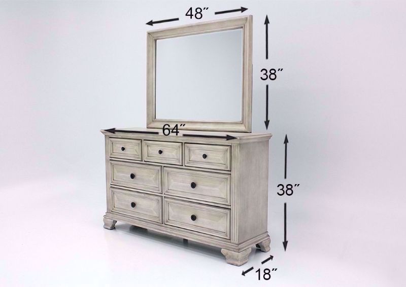 Distressed White Passages Bedroom Set Showing the Dresser Dimensions | Home Furniture Plus Bedding