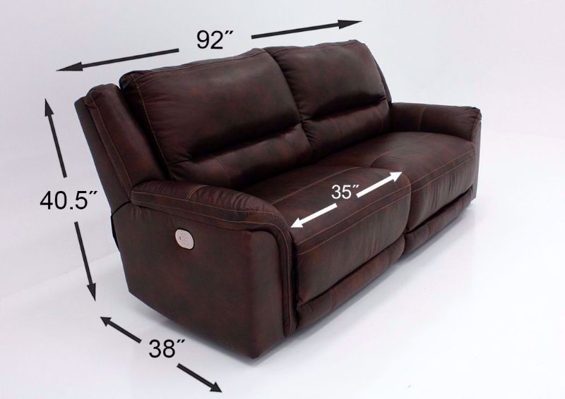 Measurement Details on the Catanzaro Leather Power Activated Reclining Sofa by Ashley Furniture | Home Furniture Plus Bedding