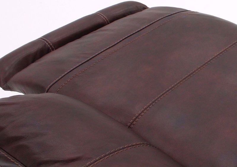 Close Up of Dark Brown Leather  and Accent Stitching on the Catanzaro Power Activated Recliner by Ashley Furniture | Home Furniture Plus Bedding