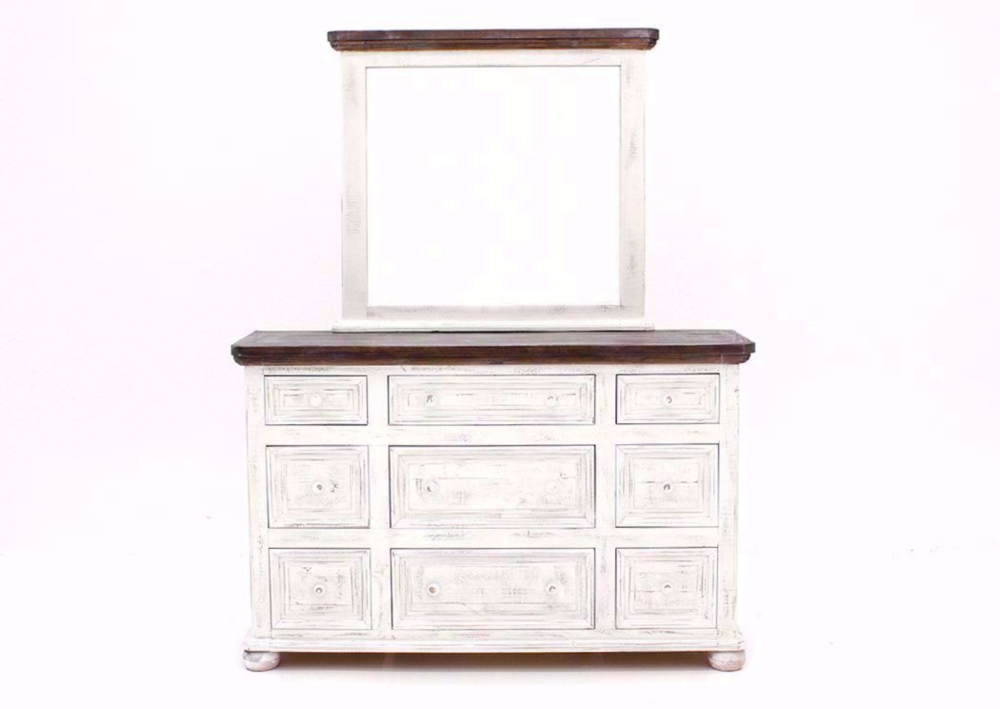 Whitewash White  Allie Dresser with Mirror, Front Facing  | Home Furniture Plus Bedding
